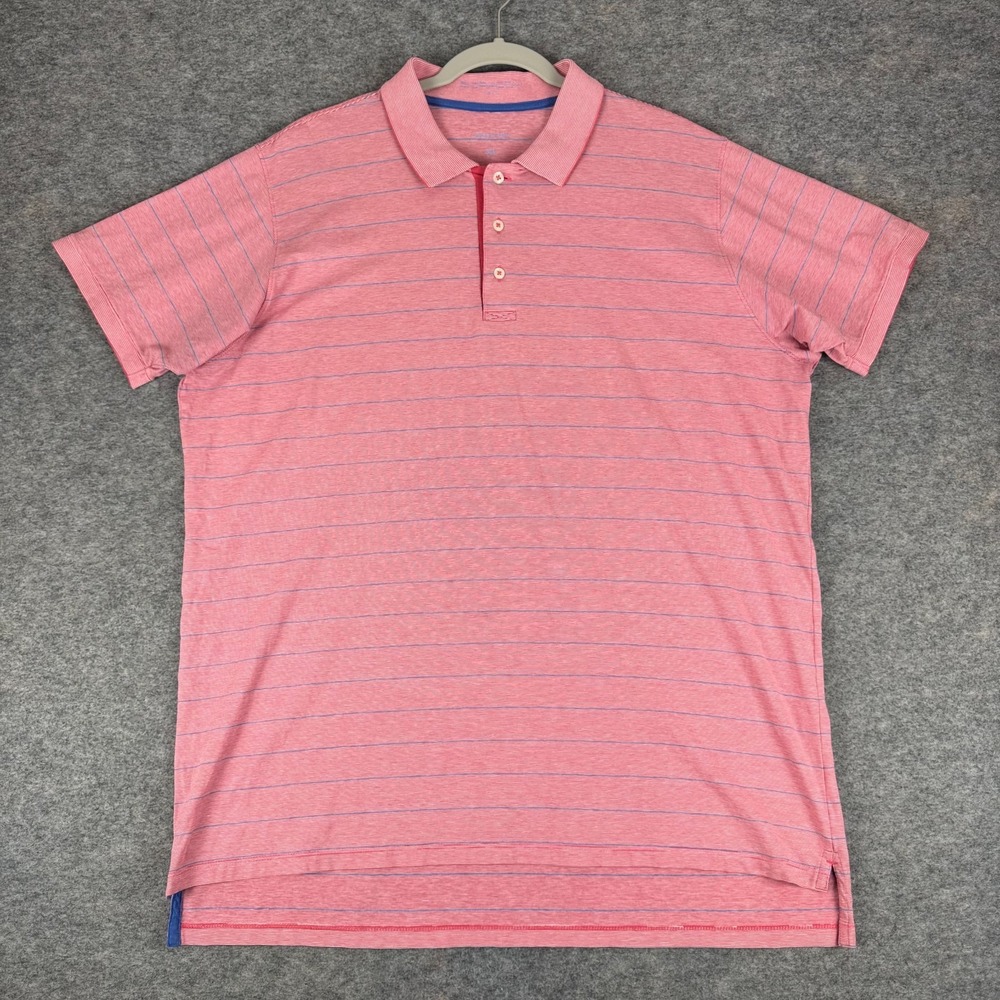 B. Draddy Striped Pima Cotton Golf Polo Shirt Pink Blue Mens XL